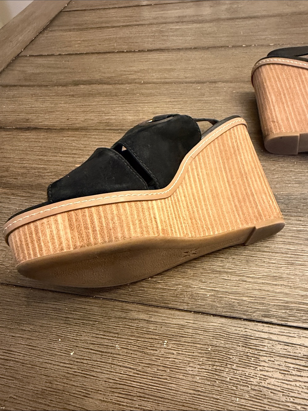 BCBGeneration Black Suede Slingback Platform Wedge Sandals - Picture 6 of 11